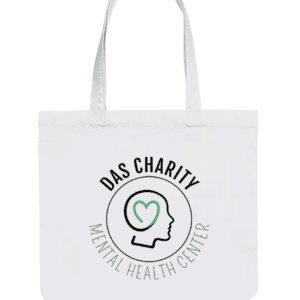 A white bag with the words das charity mental health center on it.